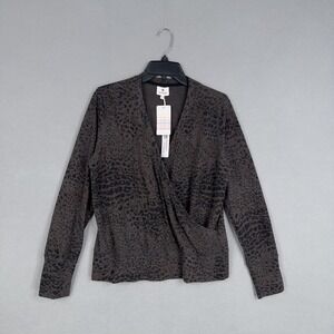 Sundry Sweater Womens 2 Brown Leopard Wrap Surplice Top Made In USA Evereve NWT